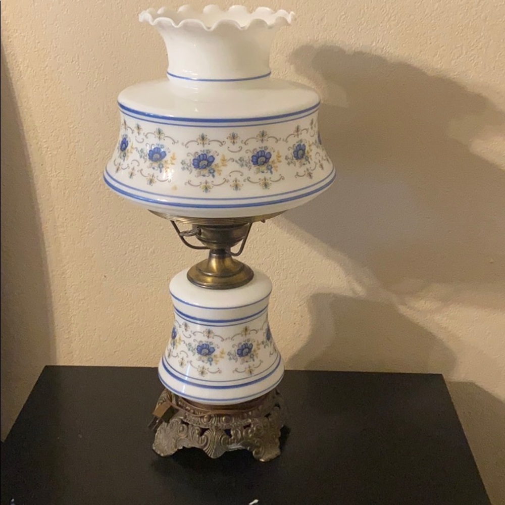 Antique milk glass three way lamp